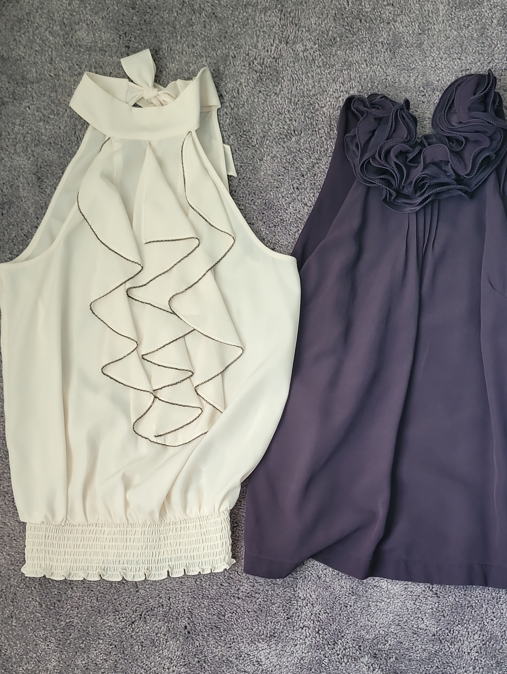 Deep Plum Ruffle Neck Halter and GUESS Halter Tops